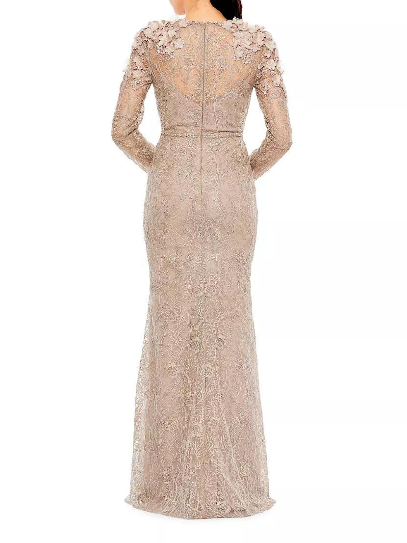 Embellished Shoulder-Detail Long-Sleeve Gown Product Image