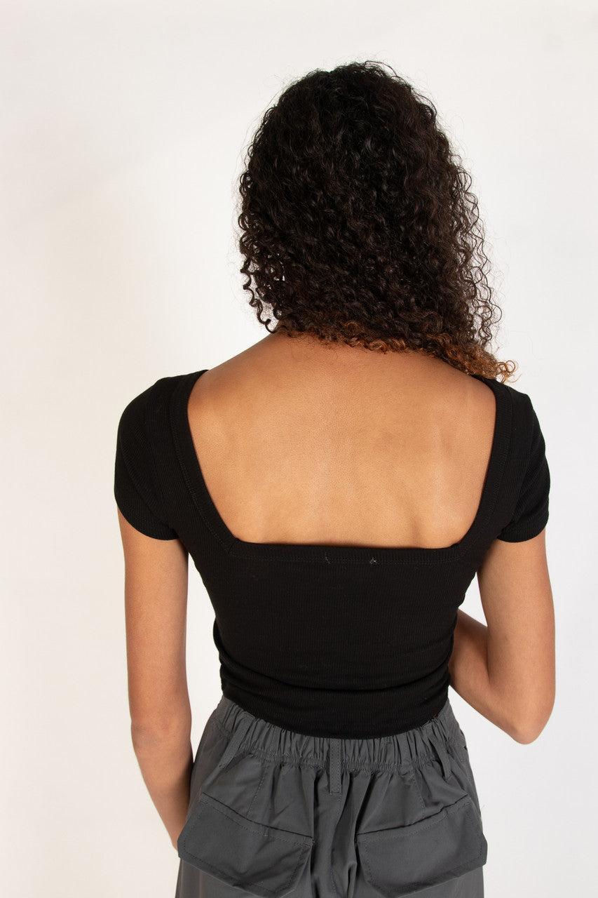 Black Square Neck Button Front Crop Tee Product Image