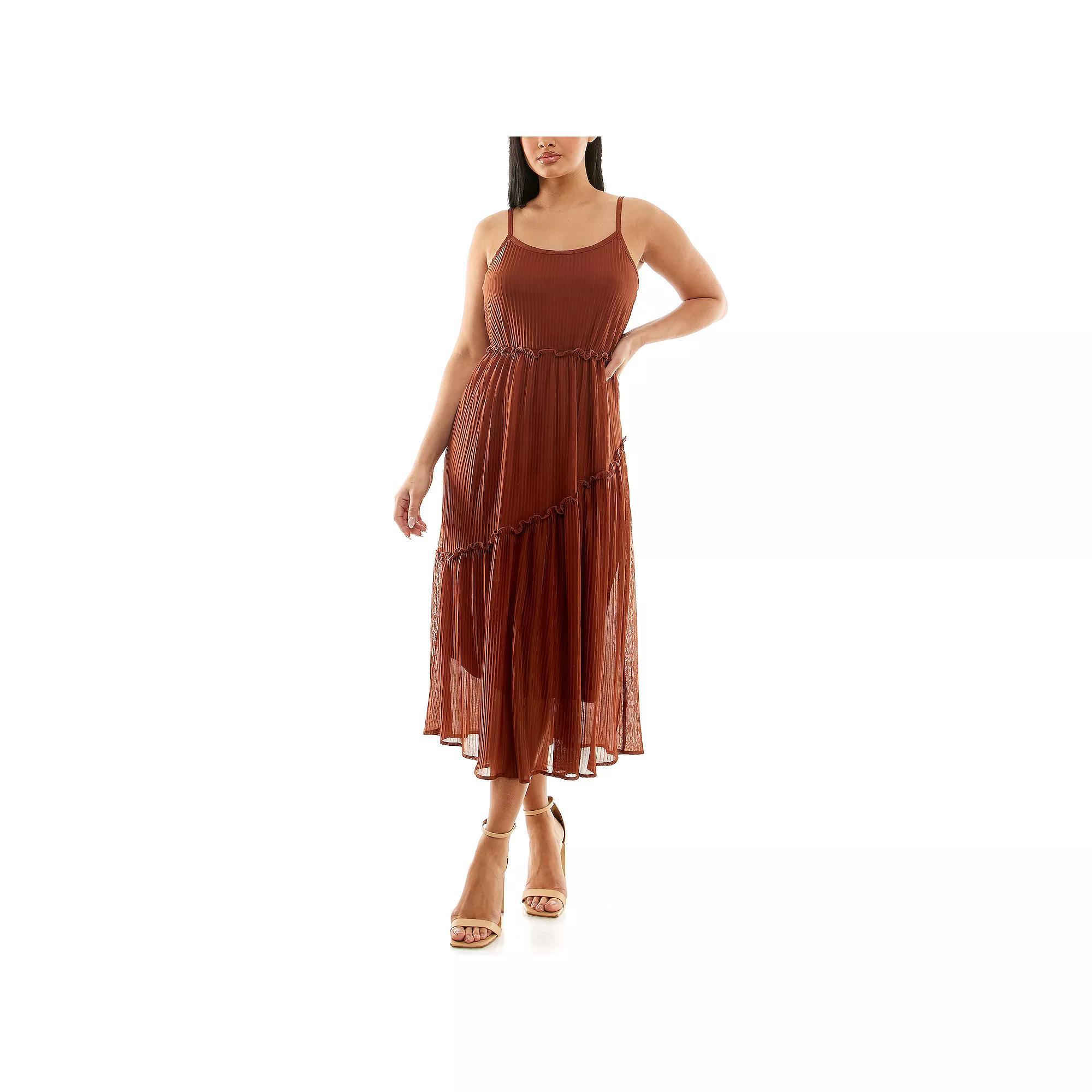 Women's Nina Leonard Pleated Maxi Dress, Size: Large, Brown Product Image