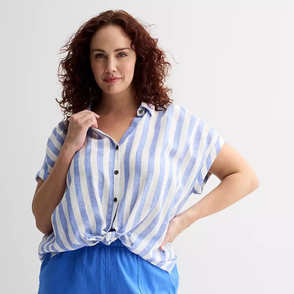 Plus Size Sonoma Goods For Life® Camp Shirt, Women's, Size: 4XL, Blue Stripe Product Image