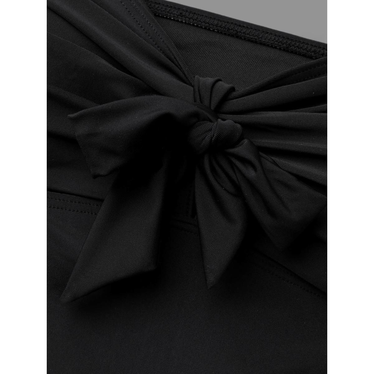 Plus Size Bow-Tie Adjustable Front Ruched Swim Top Women's Swimwear Black Beach Gathered High stretch Skinny Heart neckline Curve Swim Tops BloomChic 30/6X Product Image