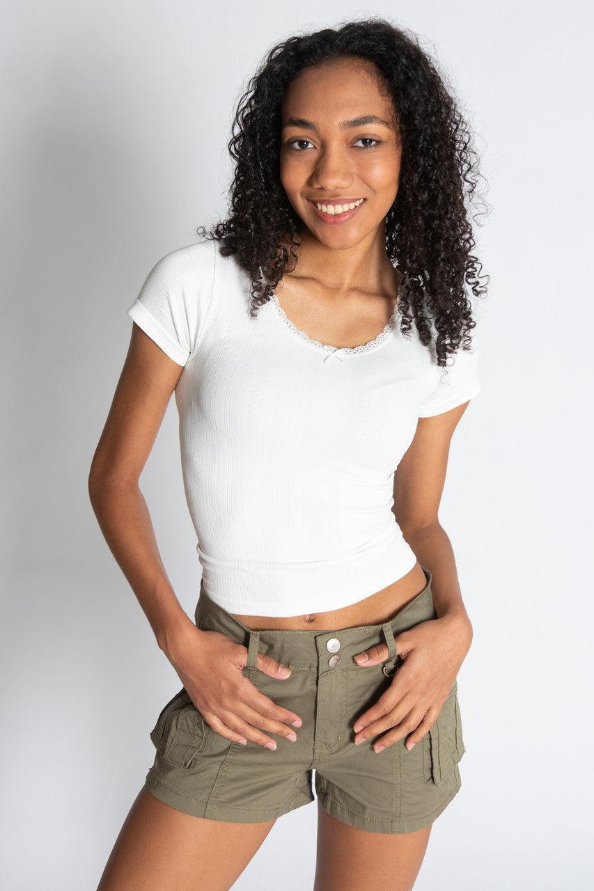 Pointelle Lace Bow Tee Product Image