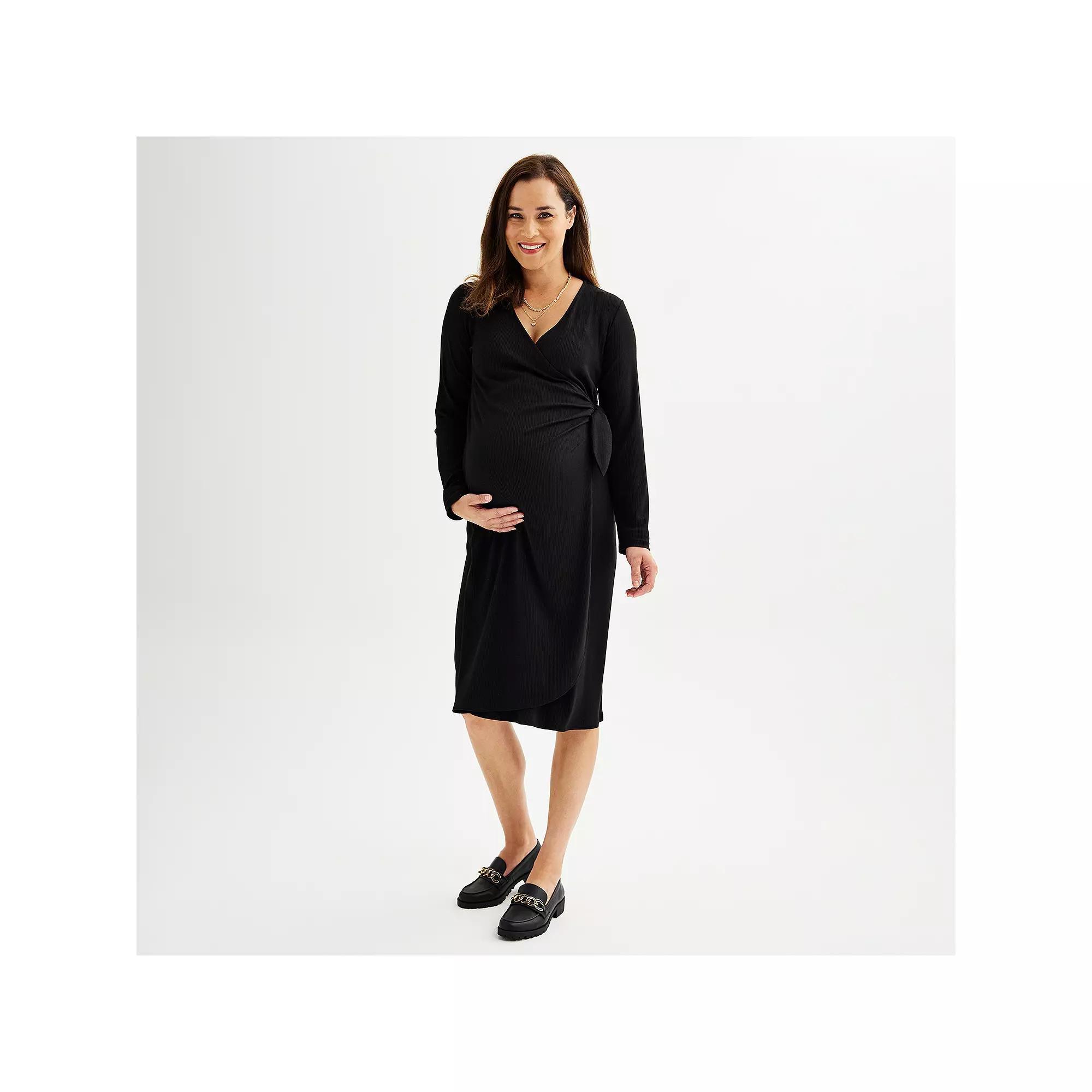 Maternity Sonoma Goods For Life® Knit Wrap Dress, Women's, Size: XS-MAT, Pitch Black Product Image