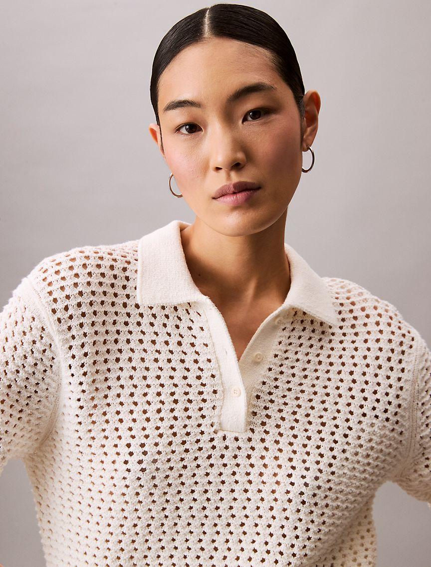 Open Stitch Polo Sweater Product Image