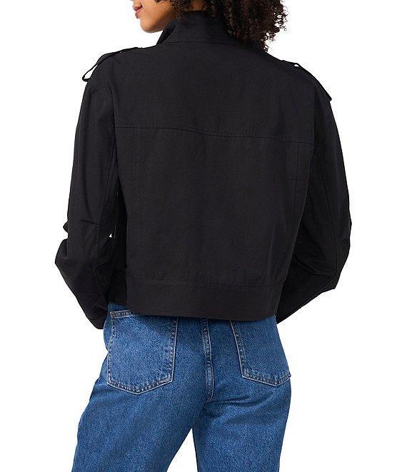 Vince Camuto Woven Banded Collar Long Sleeve Button Front Cropped Jacket Product Image