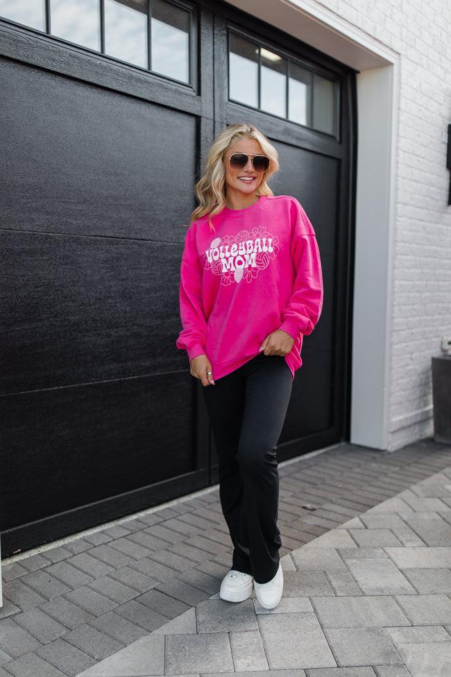 Volleyball Mom Hot Pink Oversized Graphic Sweatshirt Product Image