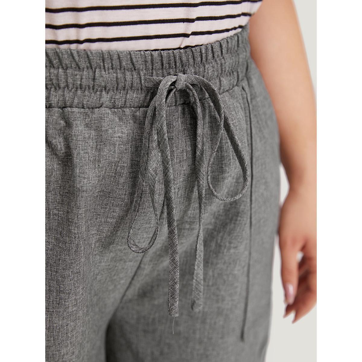 Plus Size Plain Slant Pocker Drawstring Elastic Waist Shorts Women DimGray Casual Plain Dailywear Shorts BloomChic 30/6X Product Image