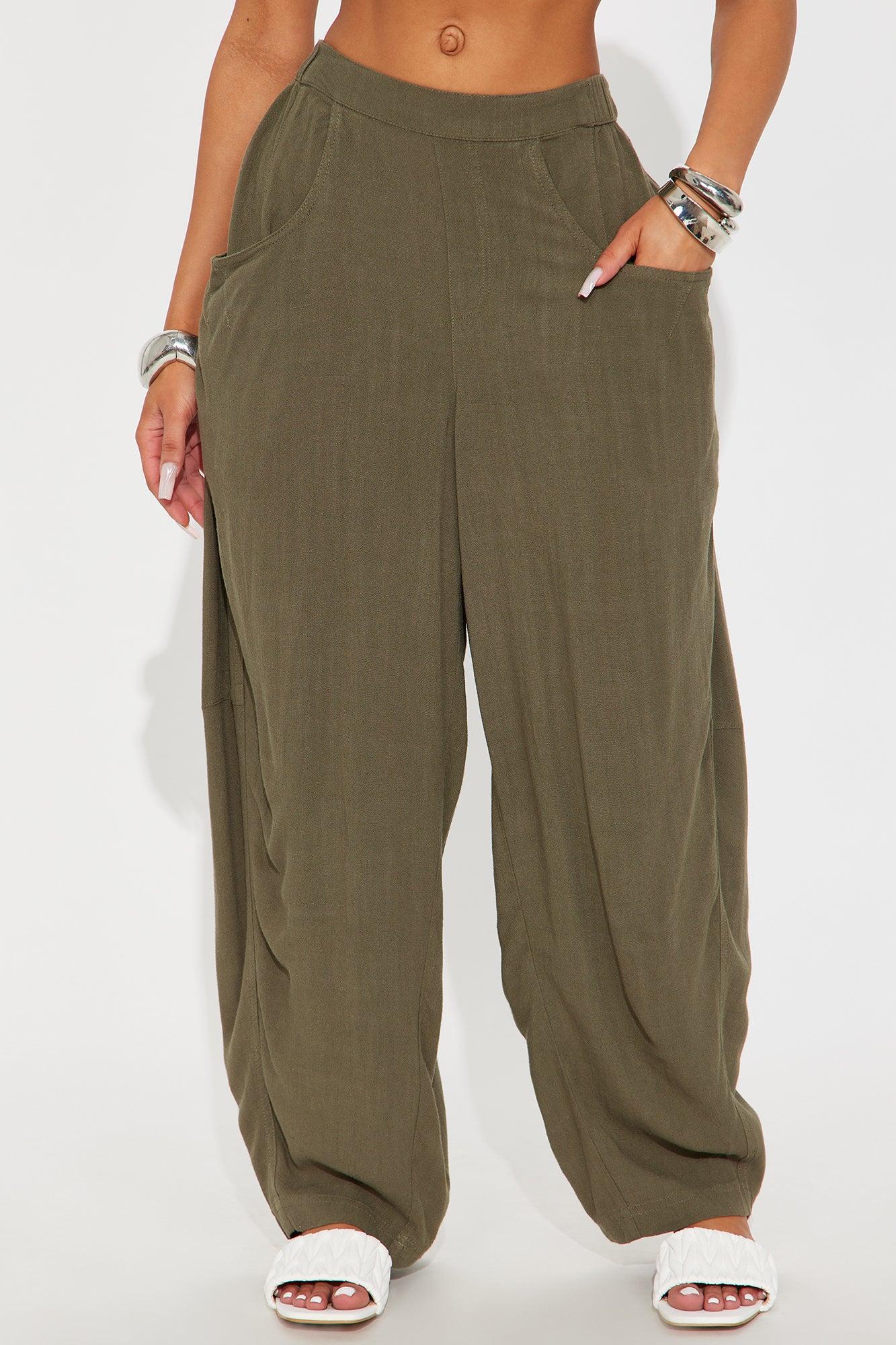 Kori Linen Baggy Fit Pant - Olive Product Image