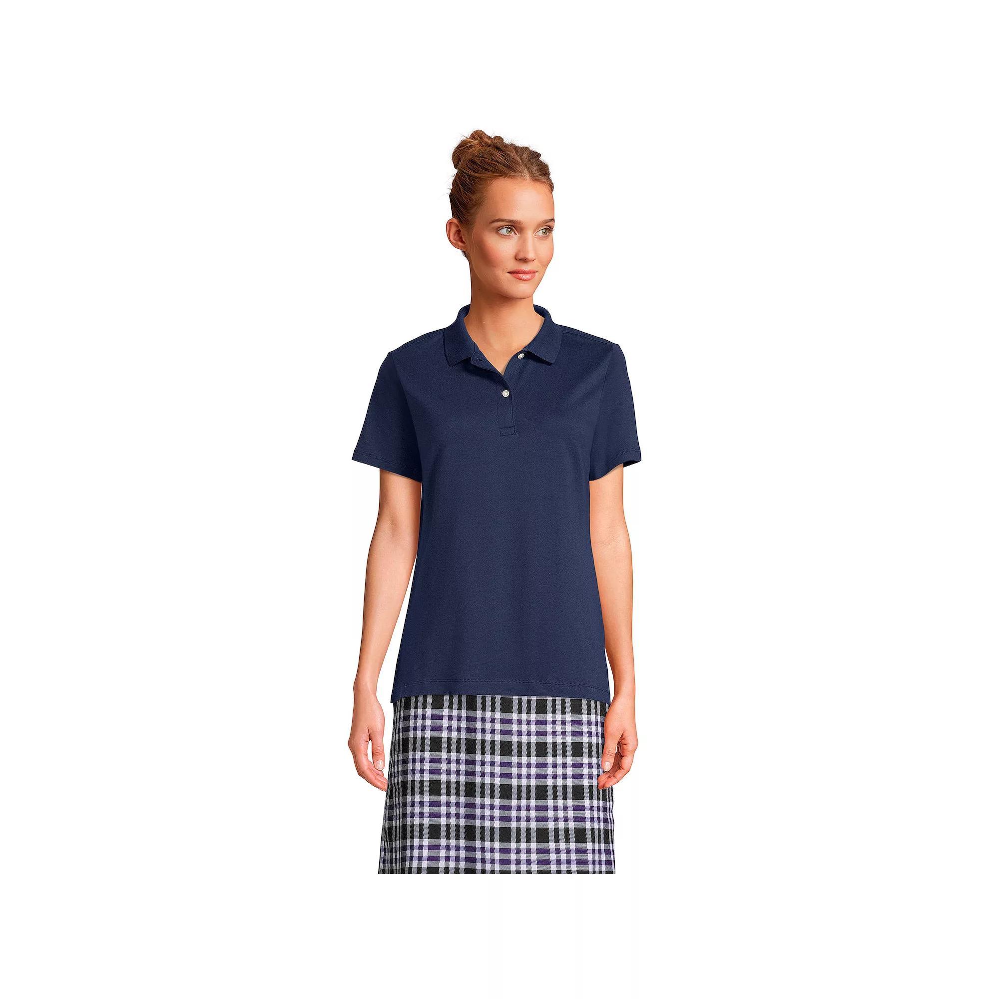 Women's Lands' End School Uniform Short Sleeve Interlock Polo Shirt, Size: XL, Classic Blue Product Image