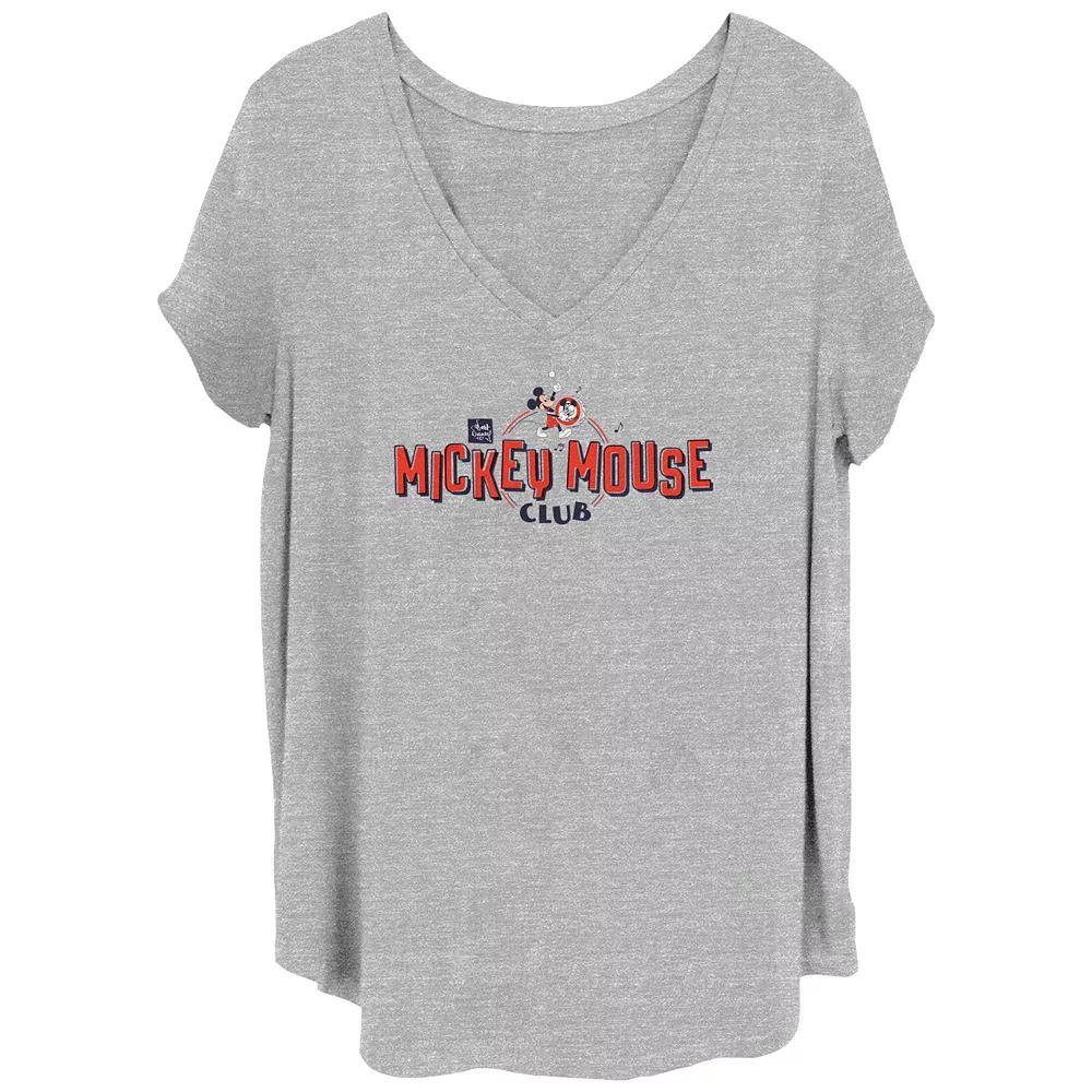 Disney's 100th Anniversary Women's Mickey Mouse Club Drum V-Neck Tee, Girl's, Size: 2XL, Grey Gray Product Image