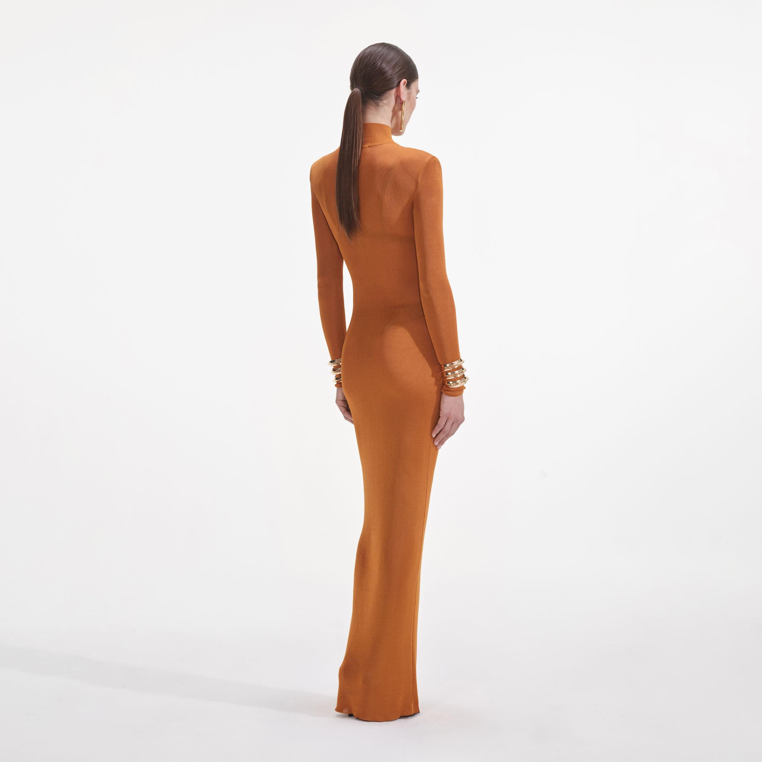 Burnt Orange Viscose Knit Maxi Dress Product Image