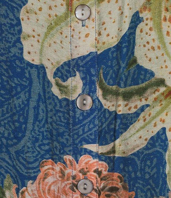 John Mark Plus Size Large Multi Floral Print Point Collar Long Roll-Tab Sleeve Button Front Tunic Product Image