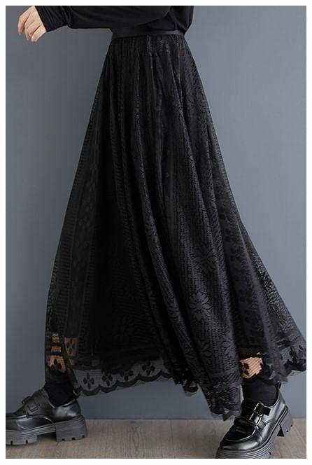 High Rise Lace Maxi A-Line Skirt Product Image