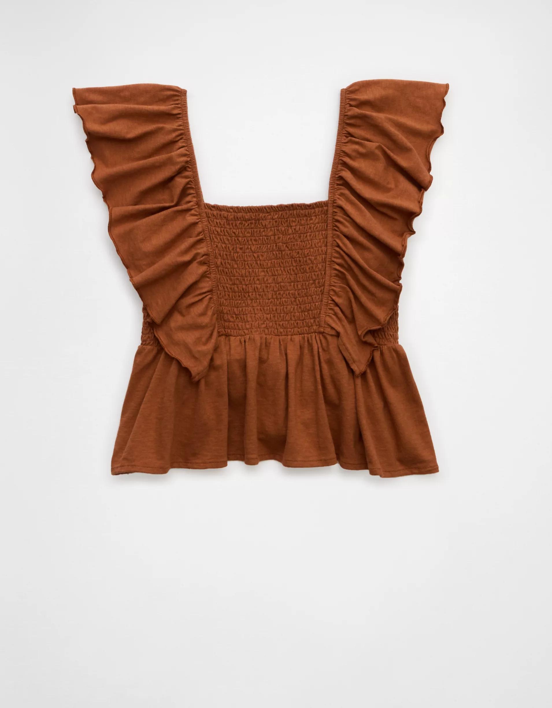 AE Sunchaser Knit Flutter Sleeve Babydoll Shirt Product Image