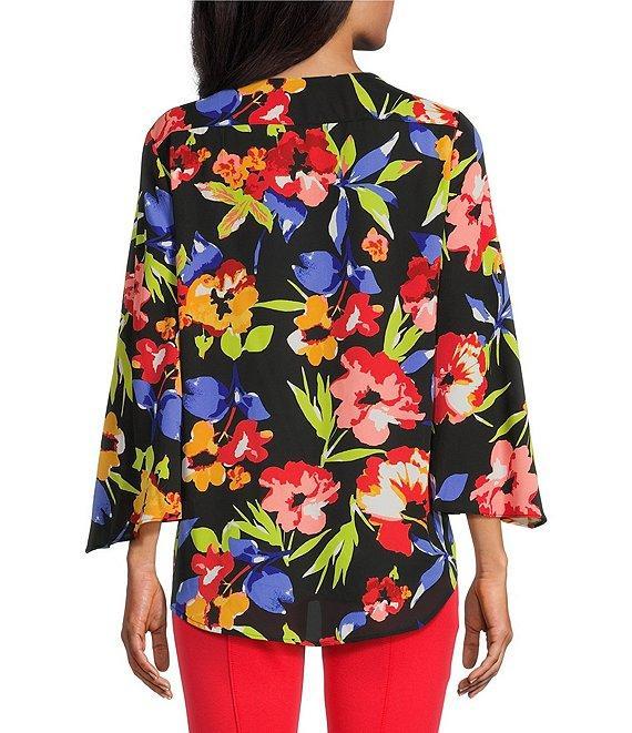Slim Factor by Investments Spring Bloom Print 3/4 Flare Sleeve Scoop Neck Crossover Top Product Image
