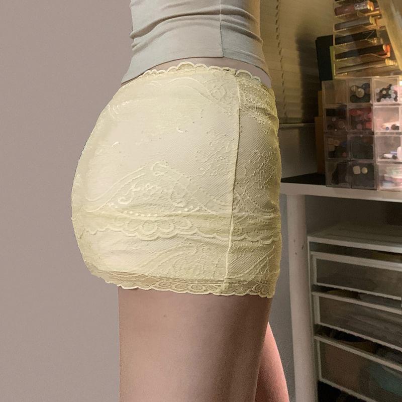 Low Rise Lace Plain Mini Fitted Skirt Product Image