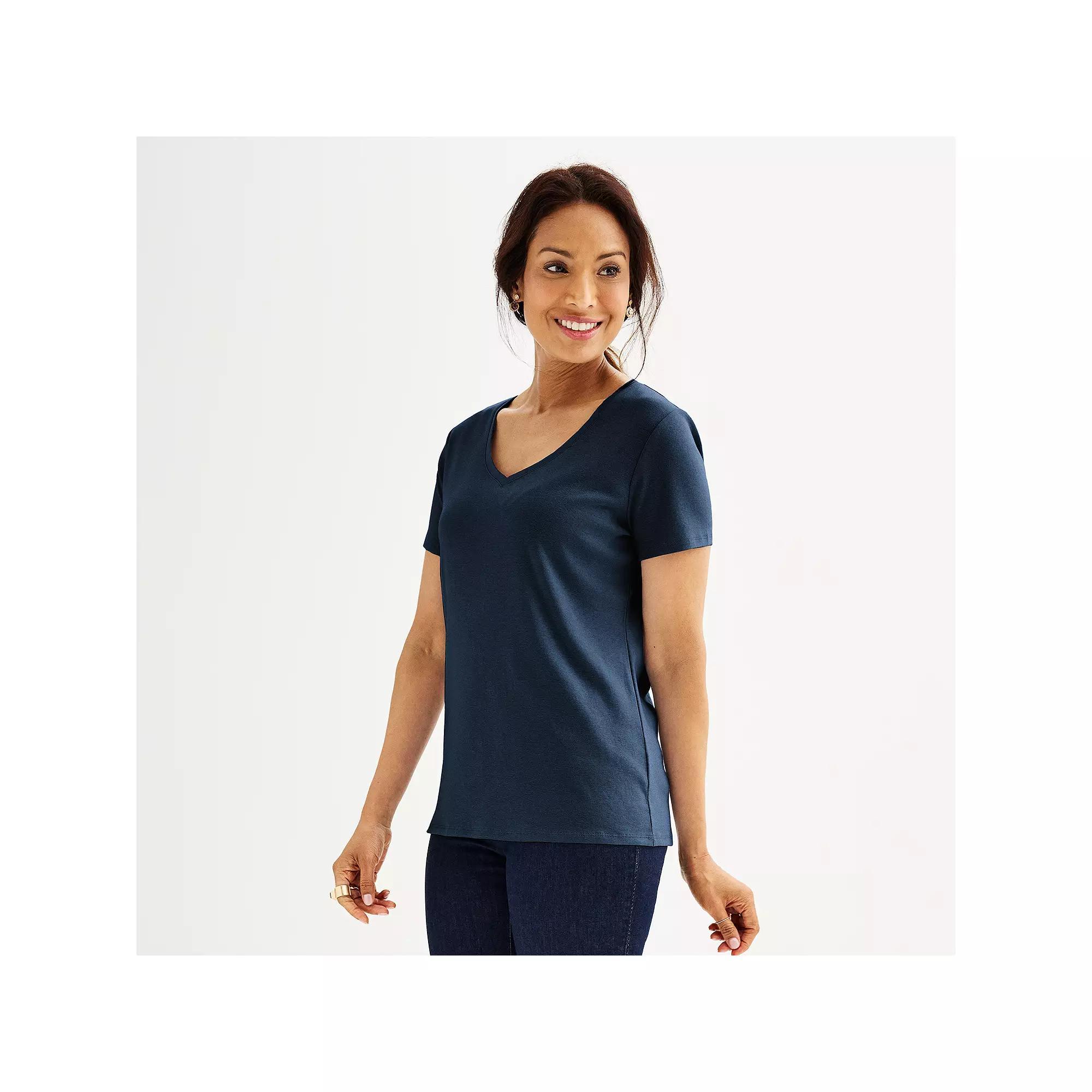 Women's Croft & Barrow® Essential V-Neck Tee, Size: Small, Blue Product Image