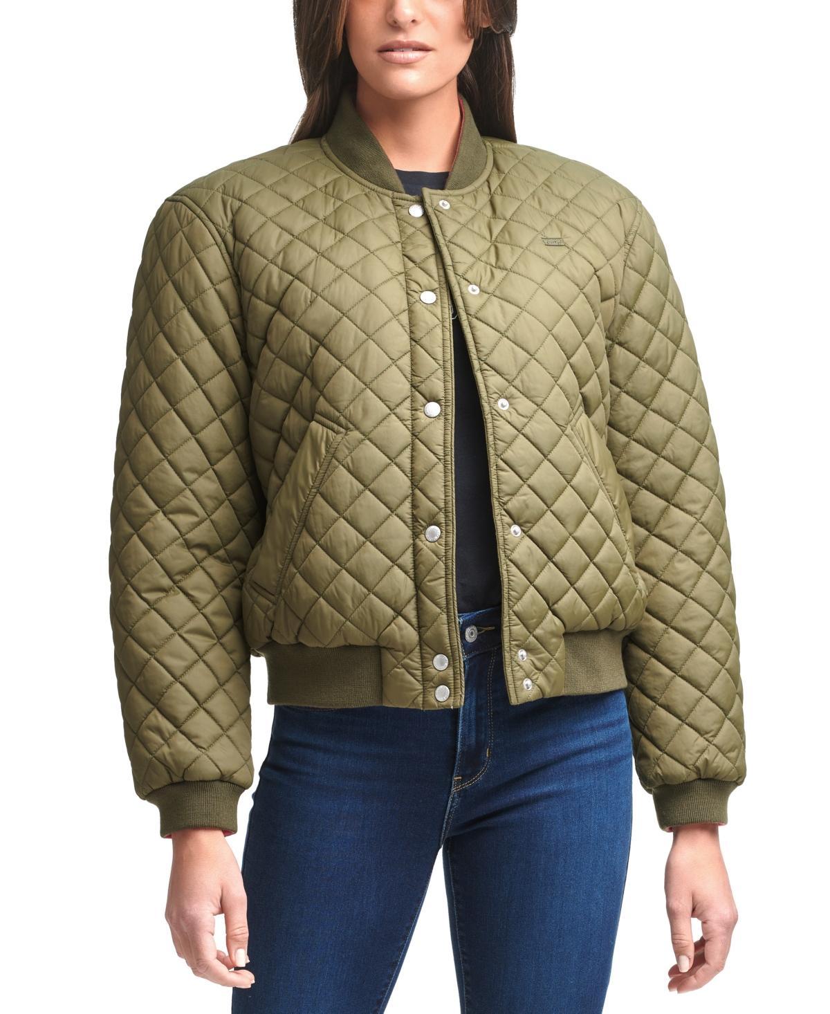 Womens Levis Diamond Quilted Bomber Jacket with Sherpa Lining Green Product Image