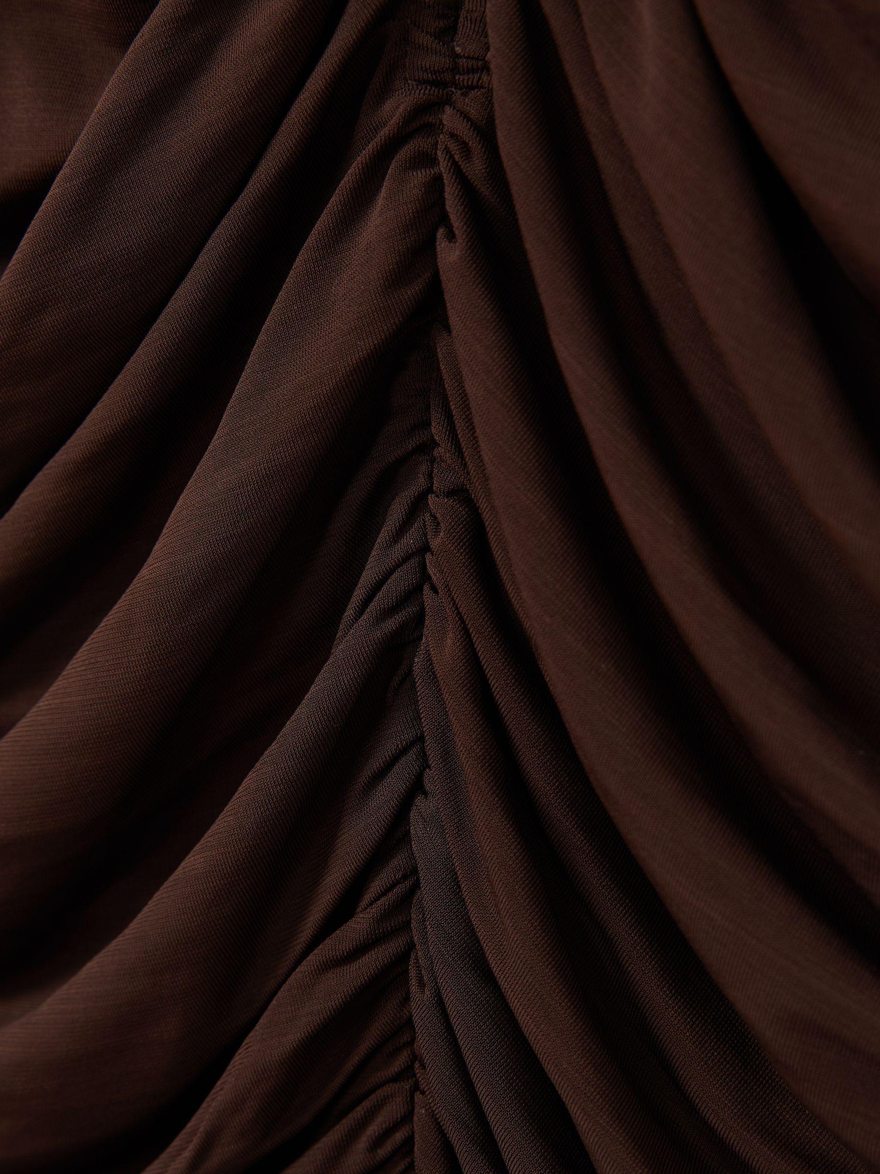 Ruched High-Neck Jersey Top in Chocolate Product Image