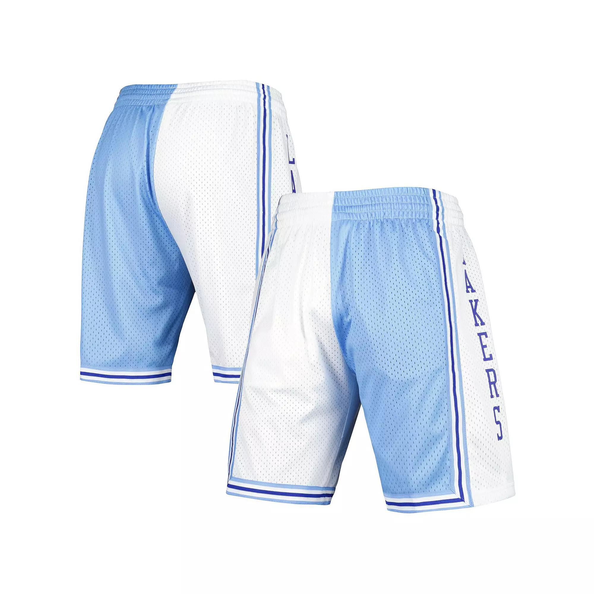 Men's Mitchell & Ness Powder Blue/White Los Angeles Lakers Hardwood Classics 1996 Split Swingman Shorts, Size: 3XL, Light Product Image