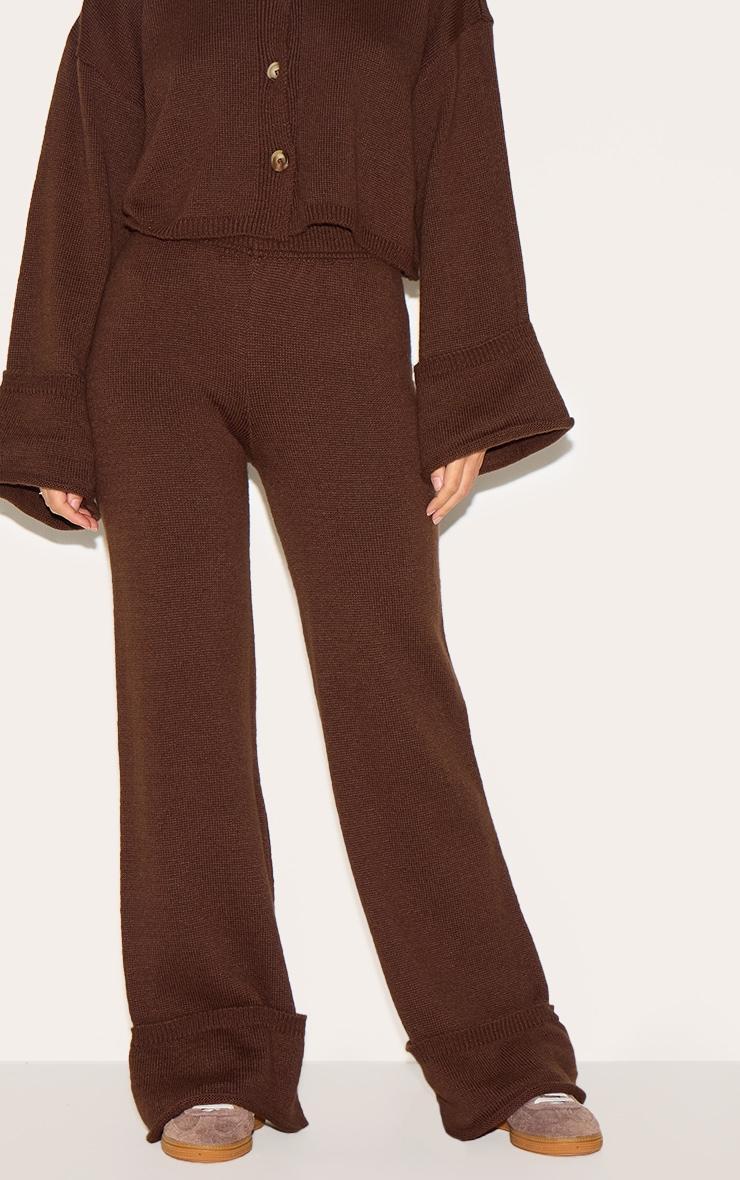 Chocolate Turn Up Hem Knit Pants Product Image