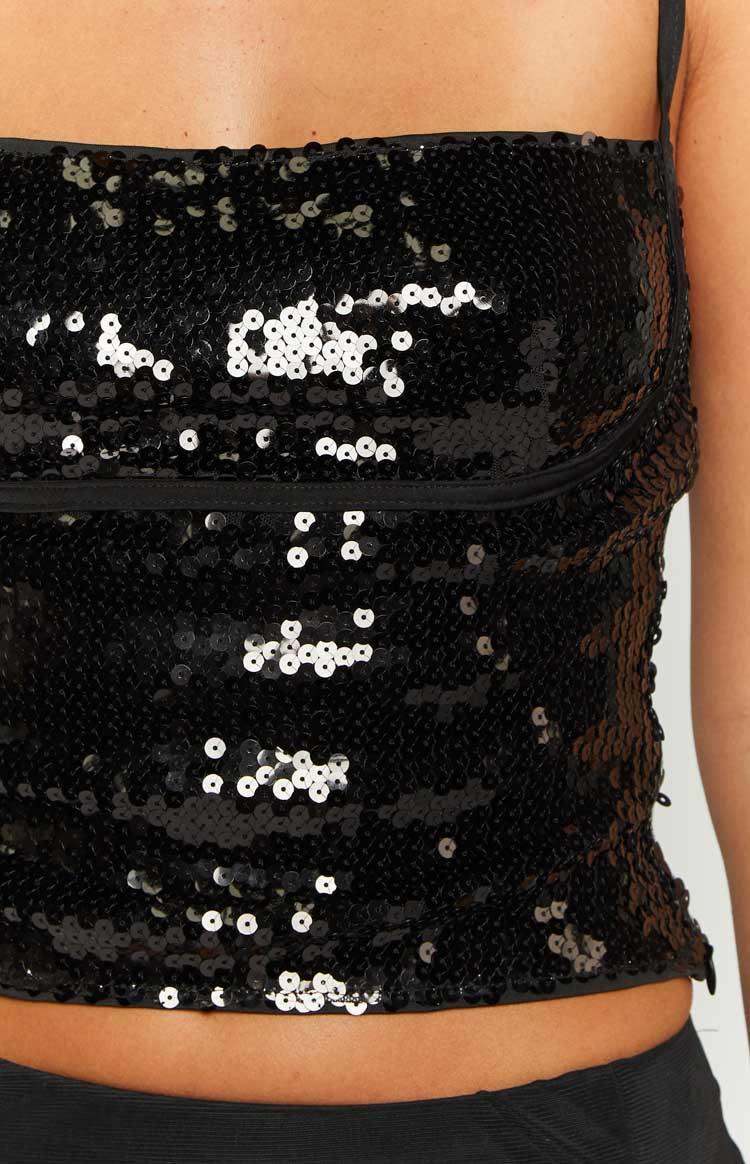 Stellar Black Sequin Low Back Top Product Image