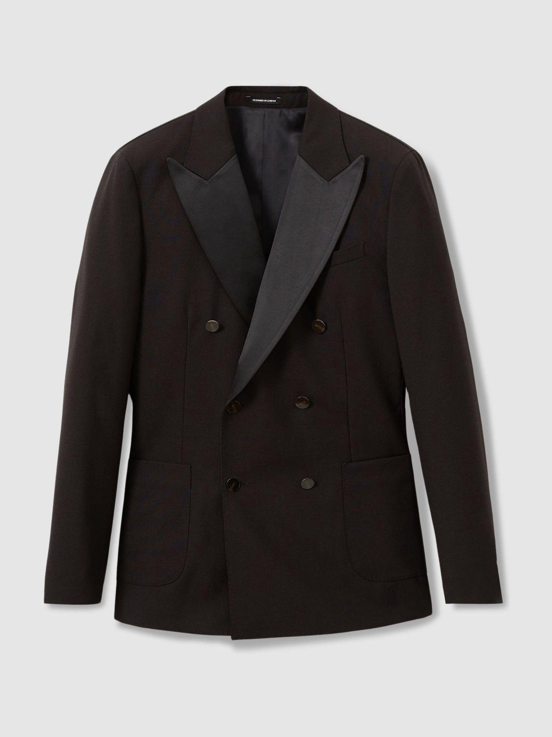 Double-Breasted Tuxedo Jacket in Wool in Brown Product Image