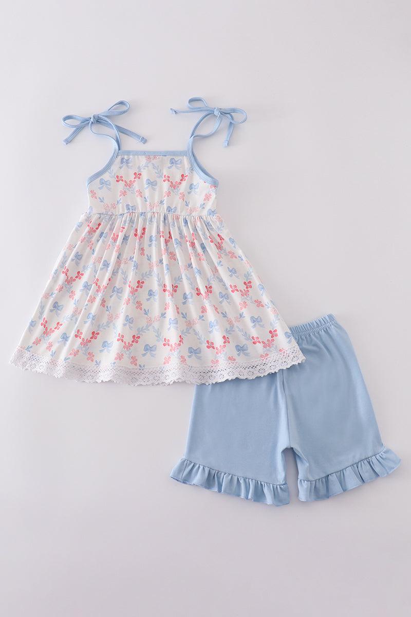 Blue bow lattice print set Product Image