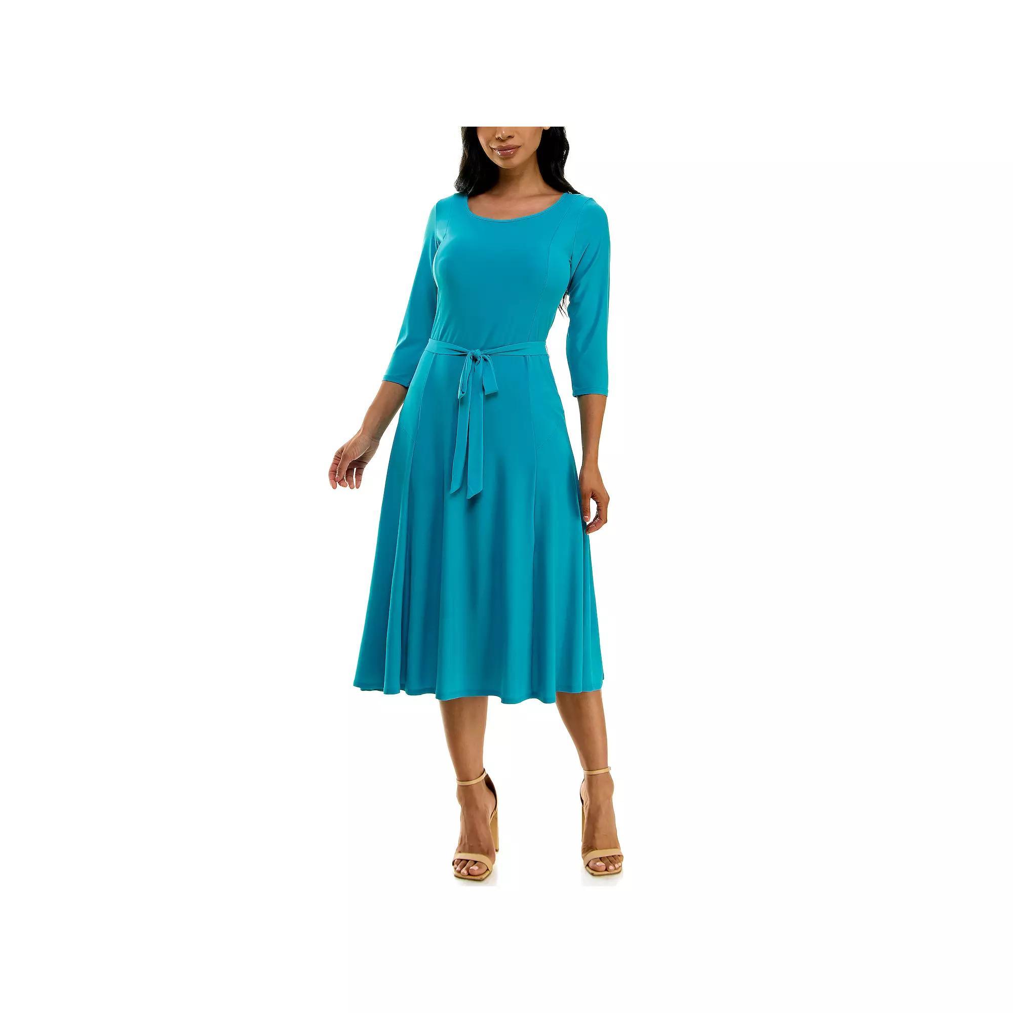 Women's Nina Leonard Sylvia Midi Dress With Belt Sash,  Product Image
