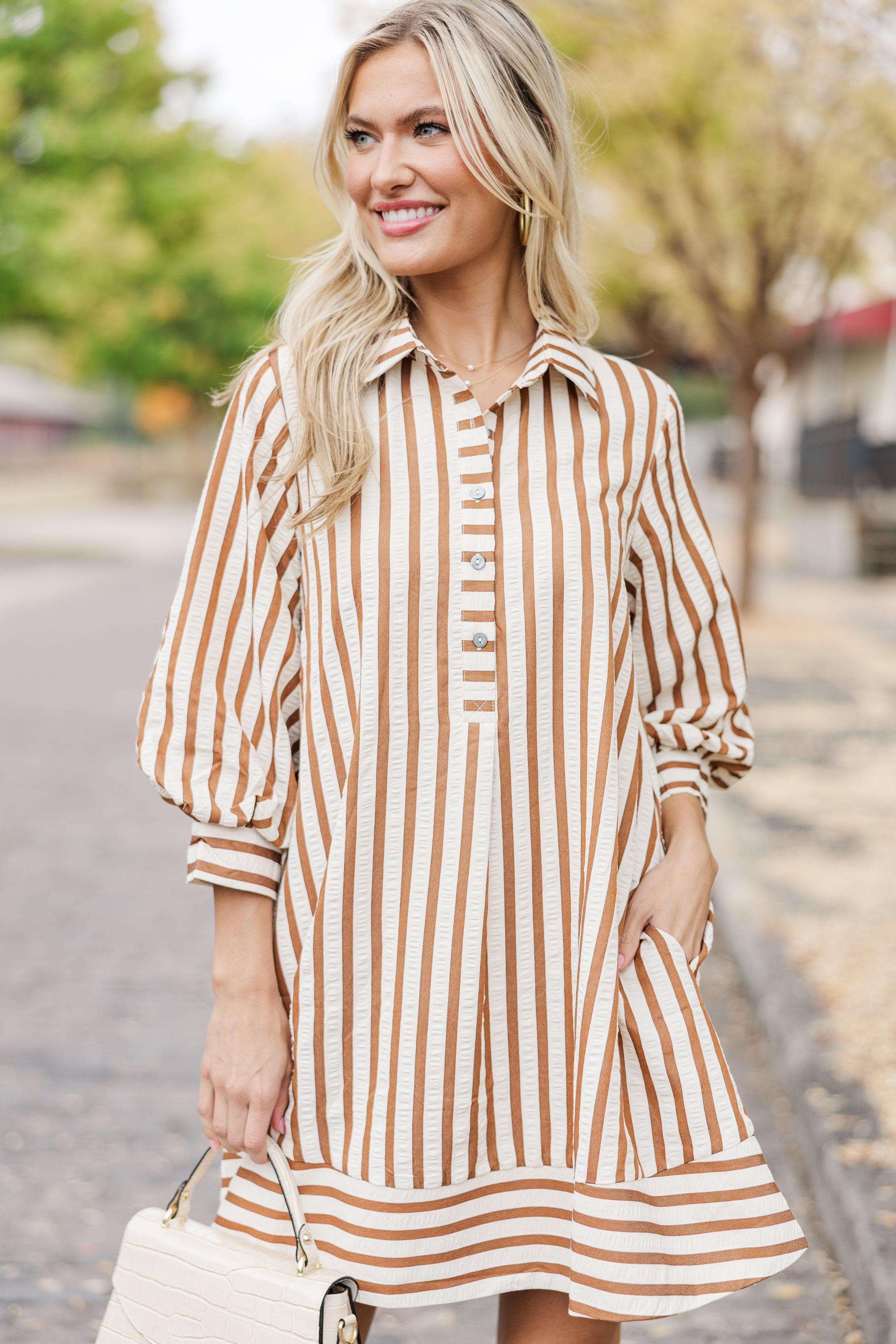 It All Comes Together Brown Striped Dress Female Product Image