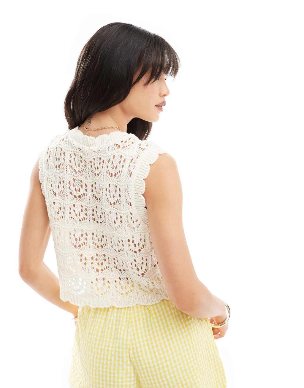 Miss Selfridge crochet sleeveless top in cream Product Image