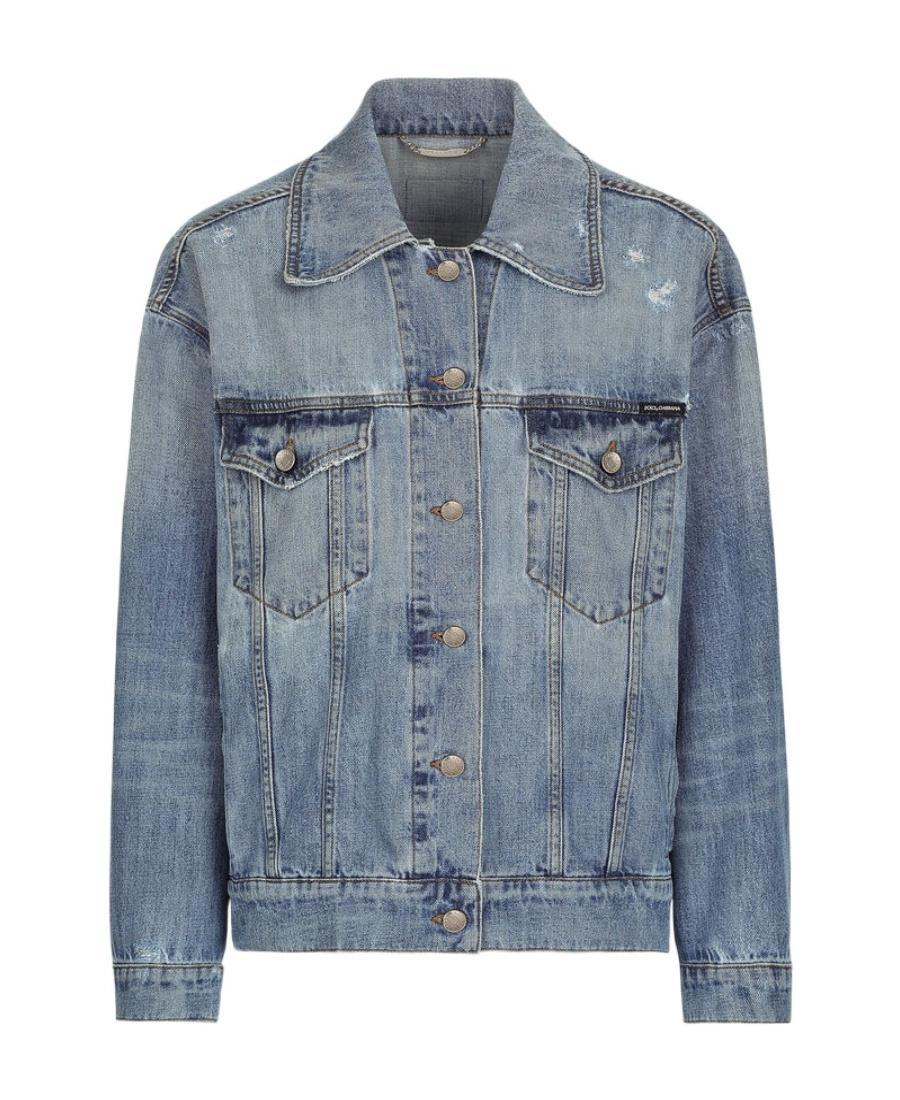 DOLCE & GABBANA Logo-patch Cotton Denim Jacket In Blue Product Image