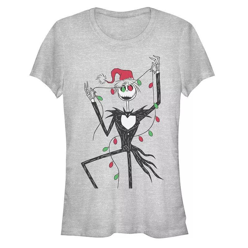 Disney's The Nightmare Before Christmas Jack Skellington Holding Christmas Lights Juniors' Fitted Graphic Tee, Girl's, Size: XXL, Athletic Grey Product Image
