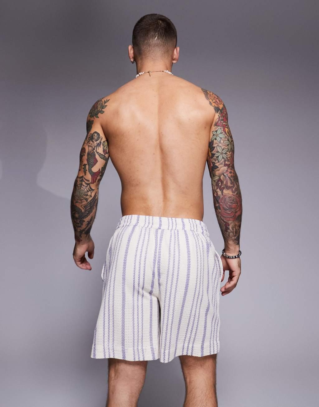 South Beach beach shorts in cream and blue stripe - part of a set Product Image