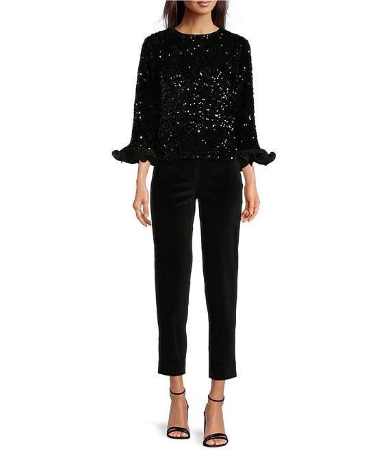 FRANCES VALENTINE Stretch Velvet Flat Front Cropped Pull On Pant Product Image