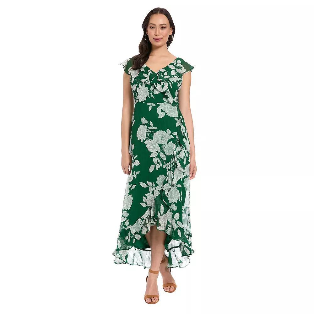Women's London Times Ruffled Maxi Dress, Size: 8, Green White Product Image