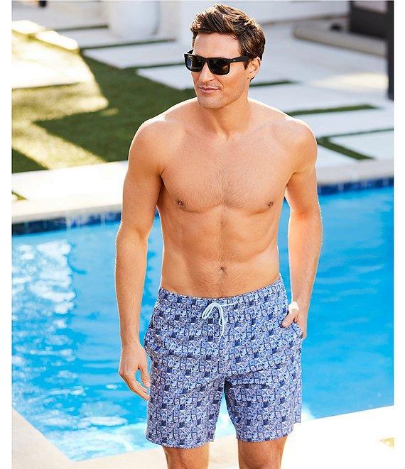 Caribbean Big & Tall Batik Geo 8#double; Inseam Swim Trunks Product Image