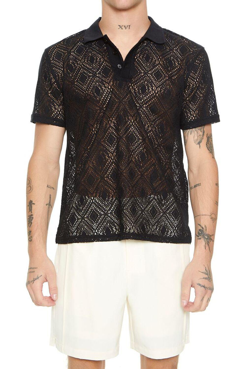 Sheer Textured Knit Polo Shirt | Forever 21 Product Image