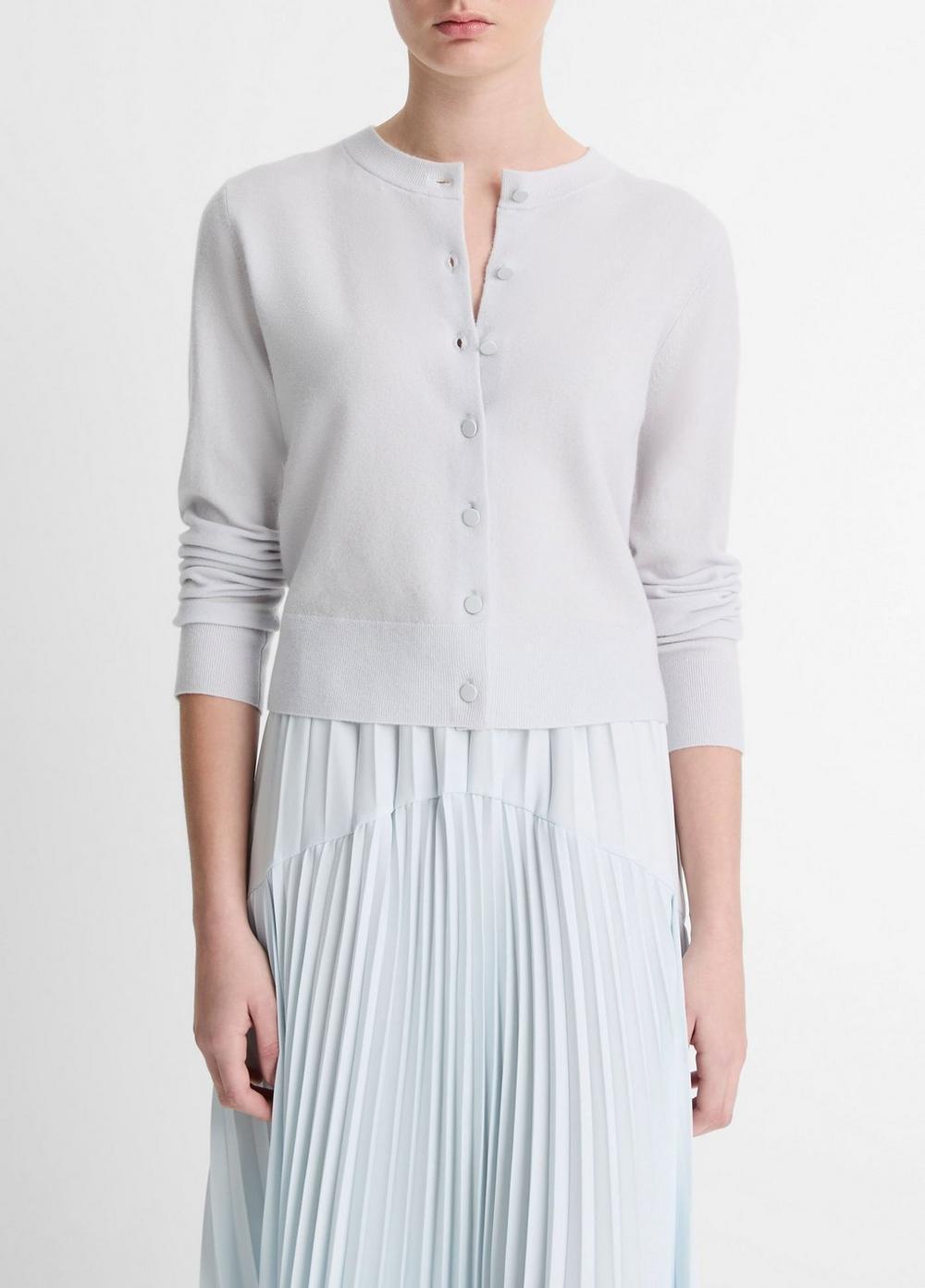 Wool & Cashmere-Blend Tipped Half-Moon Cardigan Product Image