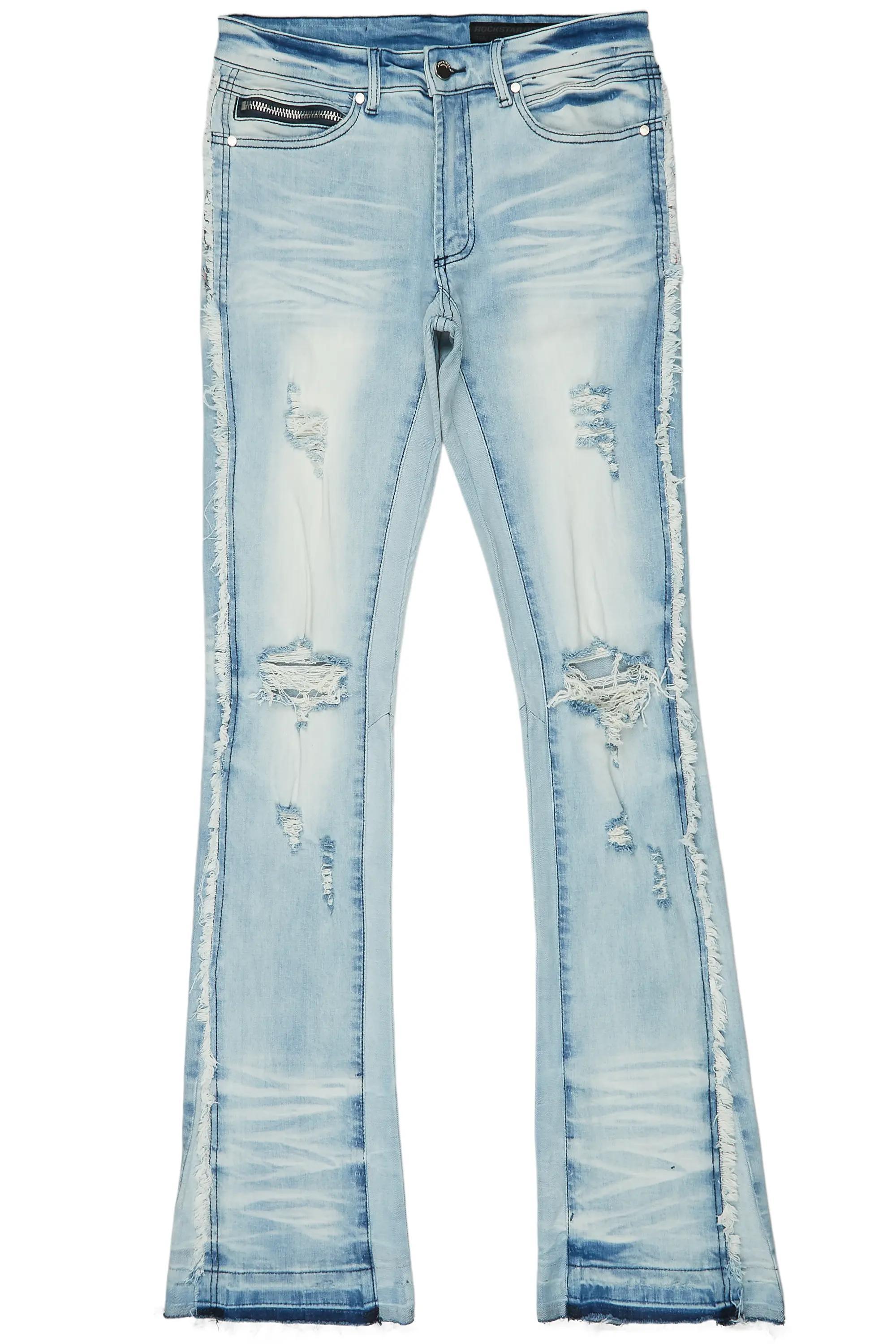 Zene Light Blue Stacked Flare Jean Male Product Image