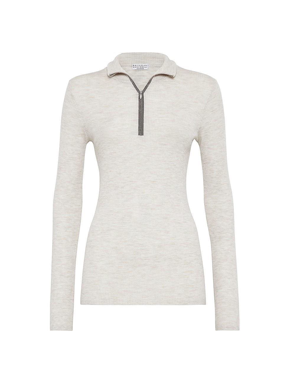 Womens Virgin Wool and Cashmere Rib Lightweight Sweater Product Image