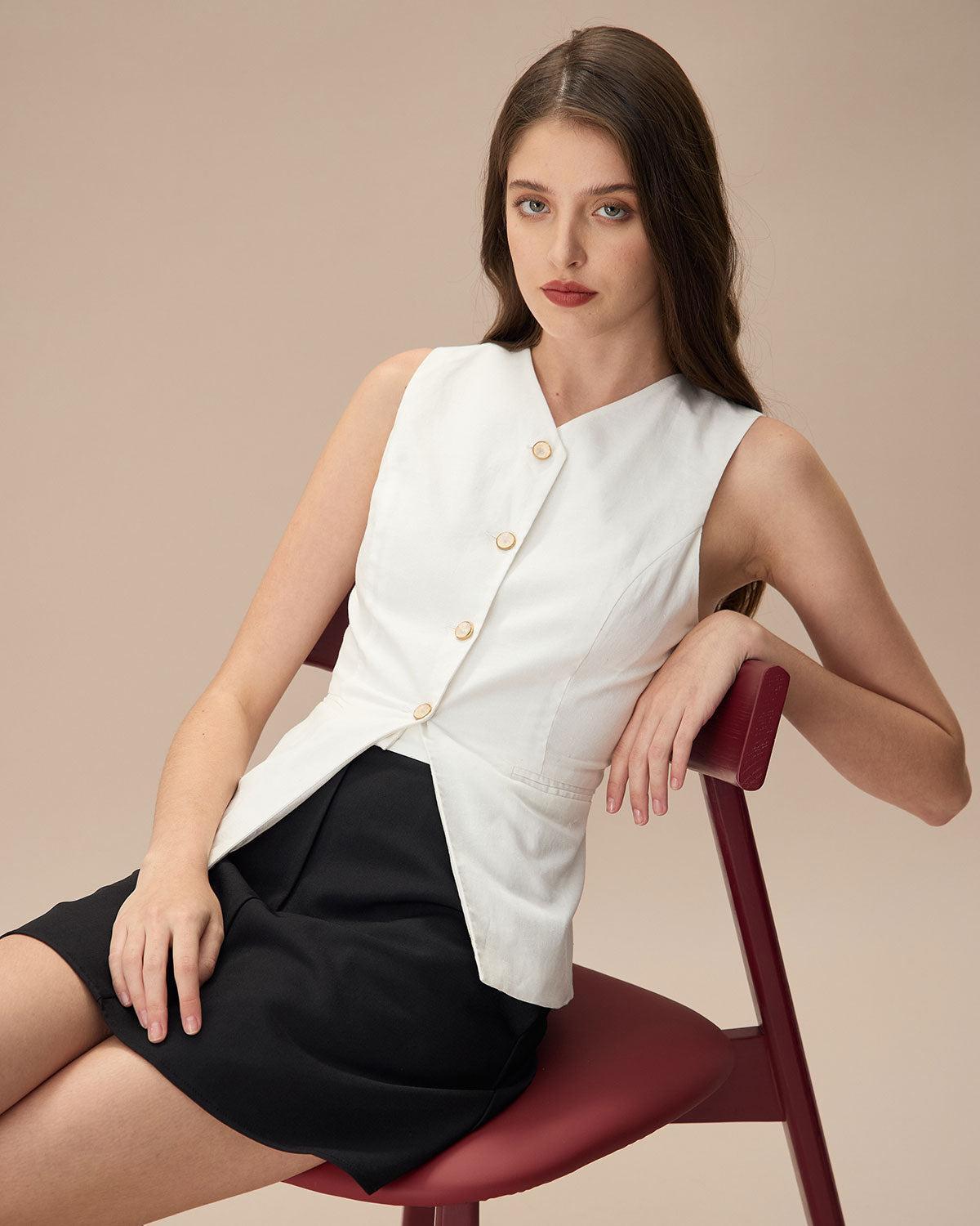 The White Single-breasted Cotton Vest Product Image
