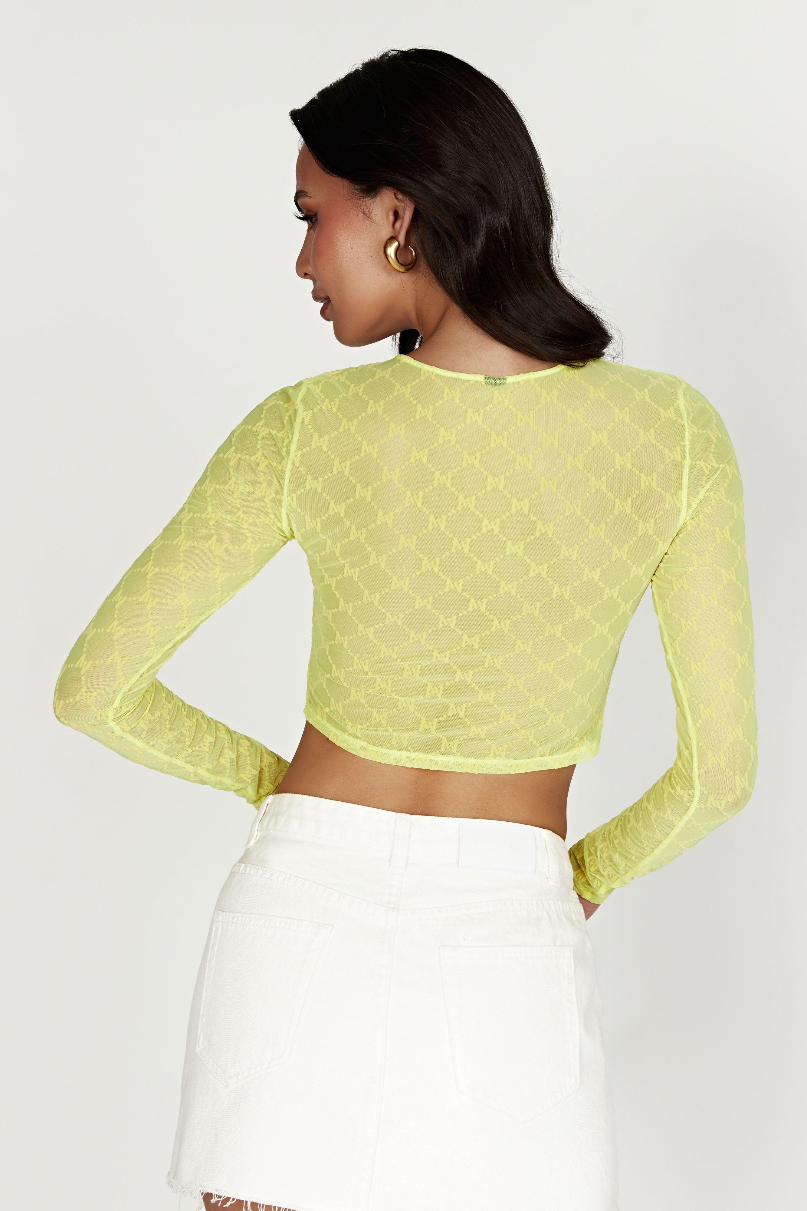 Letitia Mesh Monogram Crop Top - Fresh Green Product Image