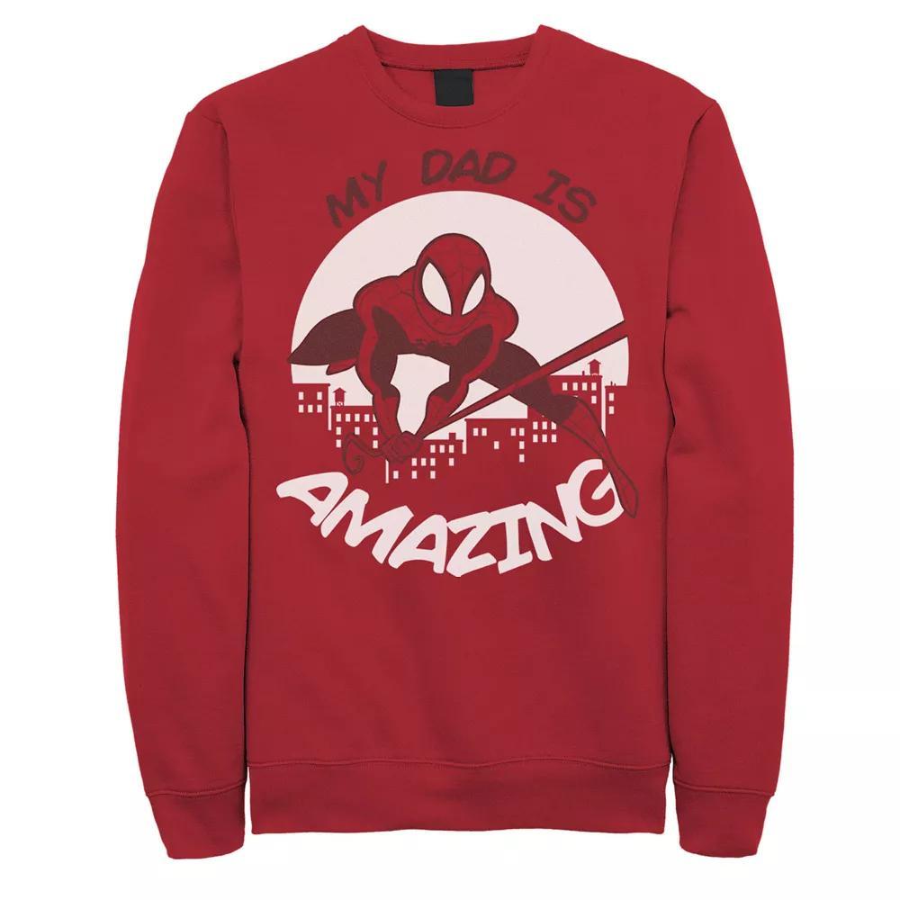 Men's Marvel Father's Day My Dad Is Amazing Spider-Man Action Pose Sweatshirt, Size: Small, Red Product Image