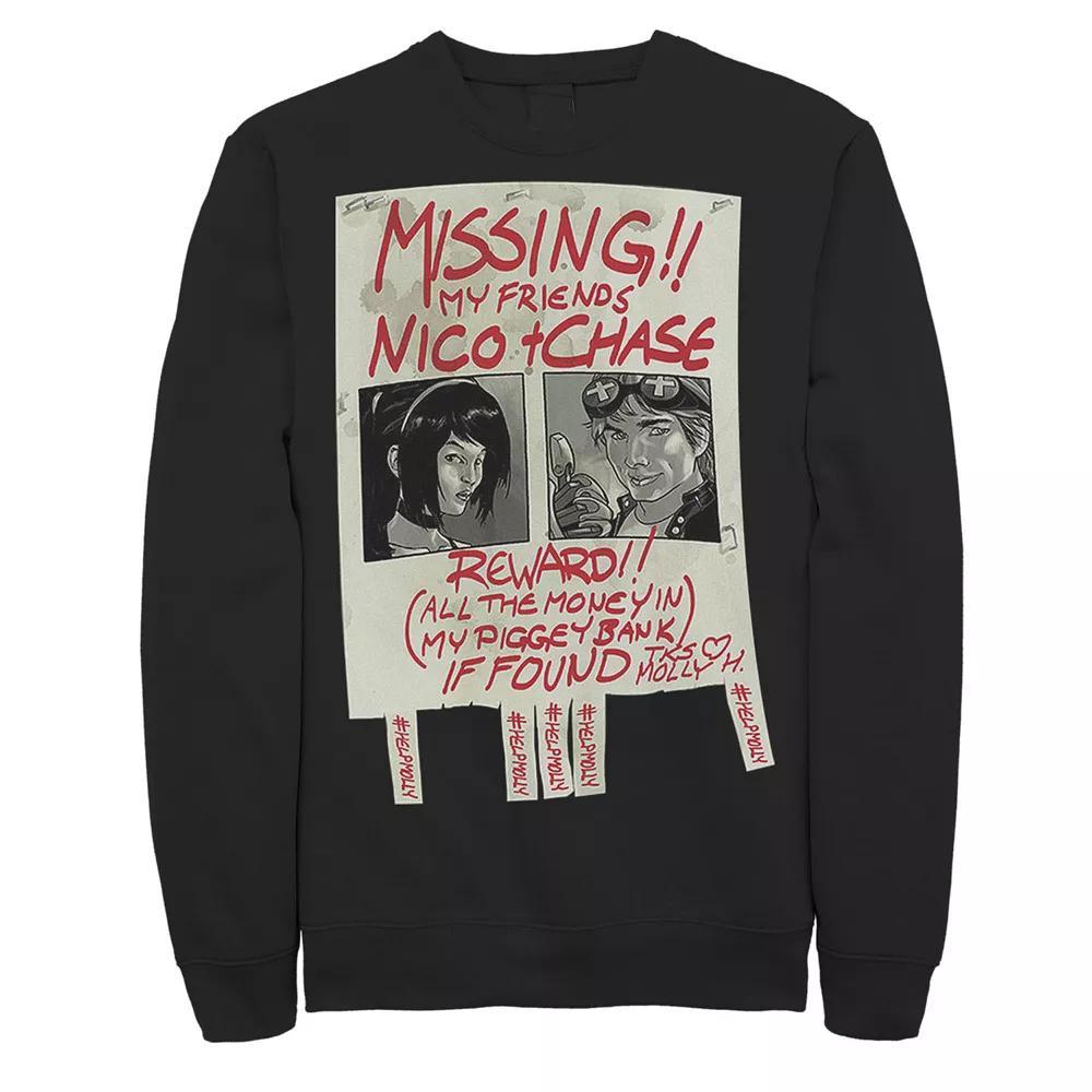 Men's Marvel Runaways Nico Chase Missing Poster Graphic Fleece Pullover, Size: Large, Black Product Image