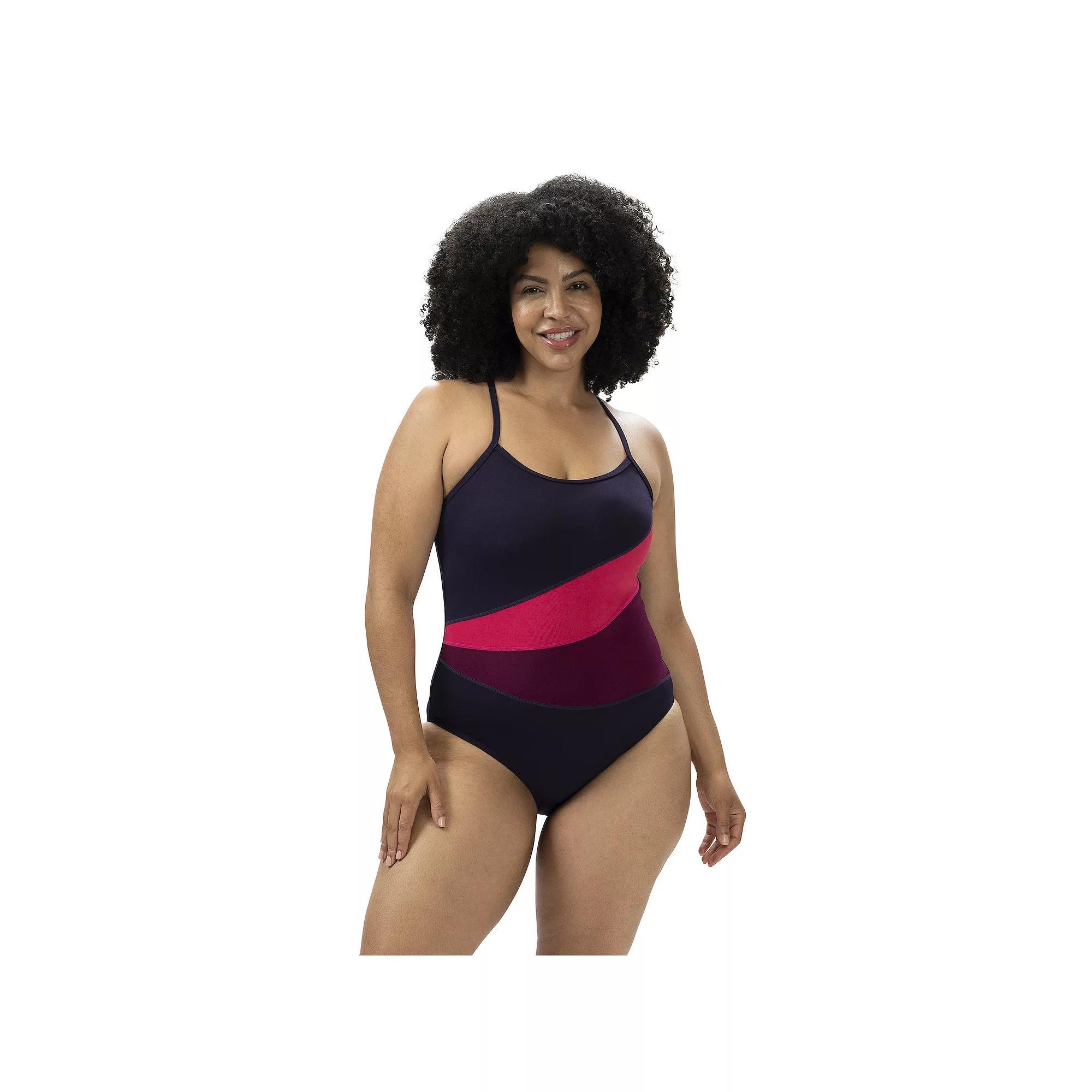 Women's Dolfin Aquashape Color Block One-Piece Swimsuit, Size: 8, Black Product Image