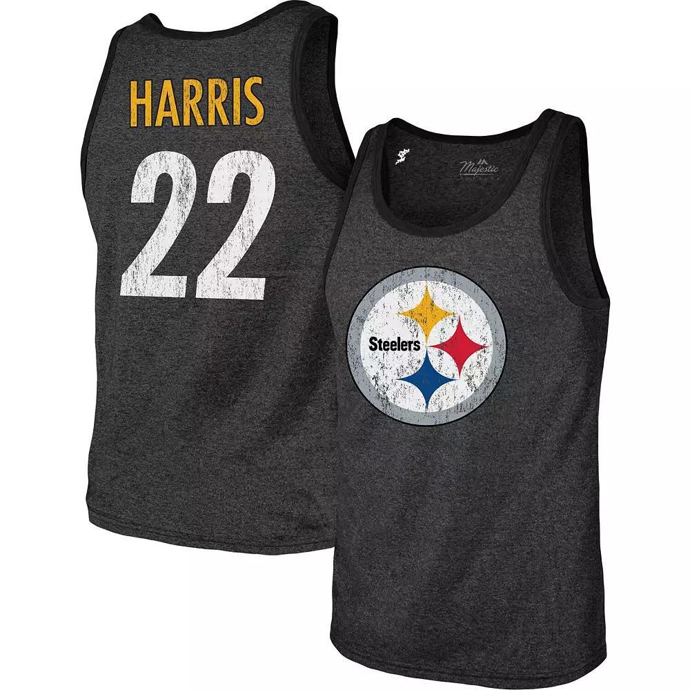 Men's Majestic Threads Najee Harris Black Pittsburgh Steelers Player Name & Number Tri-Blend Tank Top, Size: Large Product Image