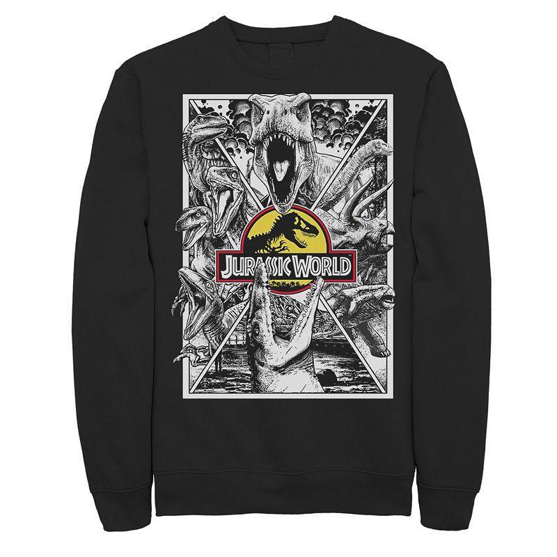 Men's Jurassic World Black and White Comic Dinos Fleece Graphic Pullover, Size: Medium Product Image