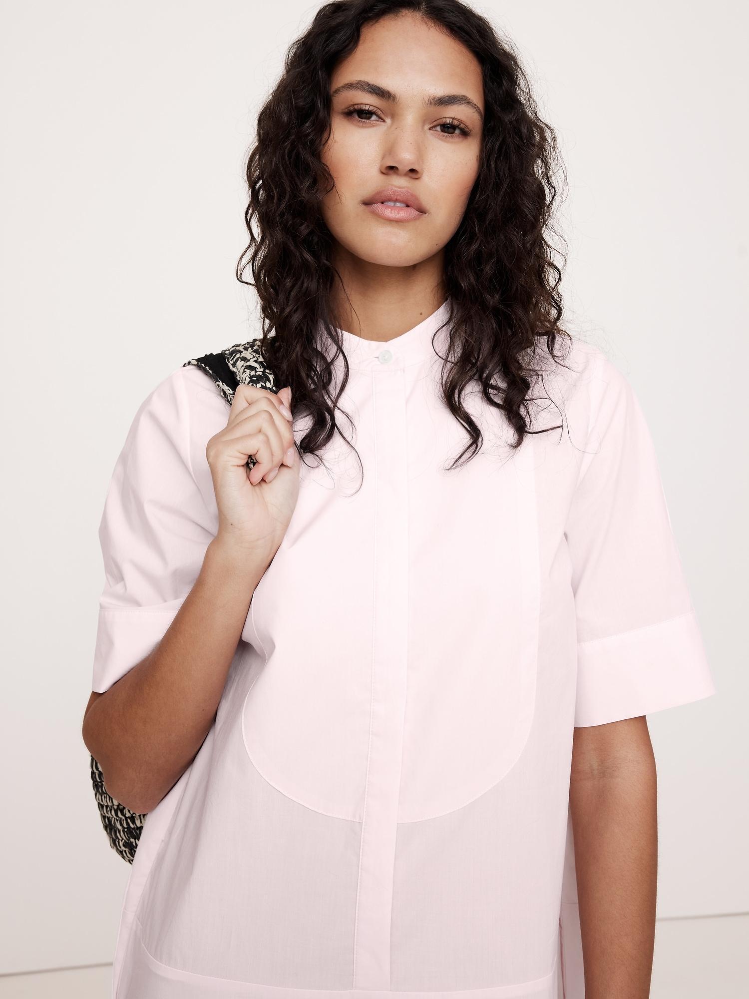 Poplin Tuxedo-Front Midi Dress Product Image