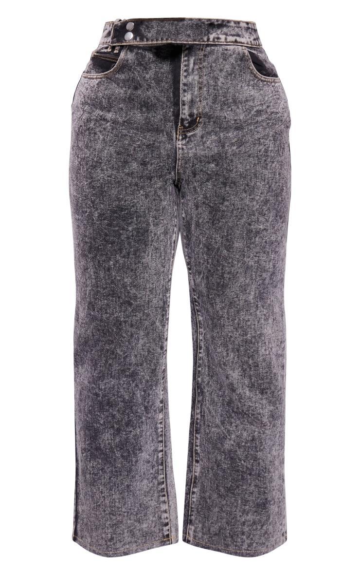 Plus Grey Acid Wash Belt Detail Wide Leg Jeans Product Image